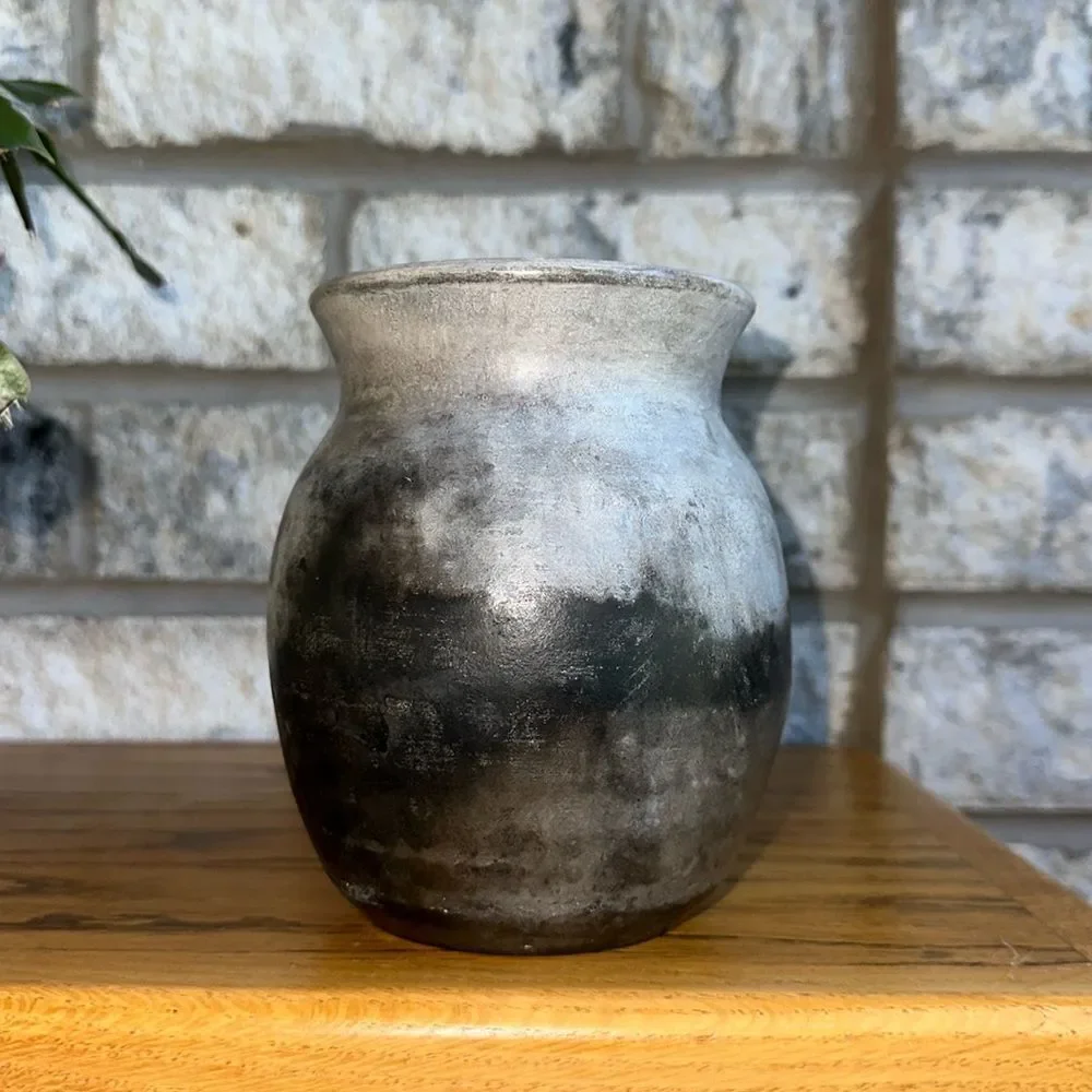 Handmade Pottery Vase Artist Signed Space Gray  Ivory Rust Lavender Tan